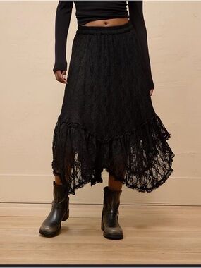 American Eagle Outfitters Black Lace High-Low Ruffle Skirt